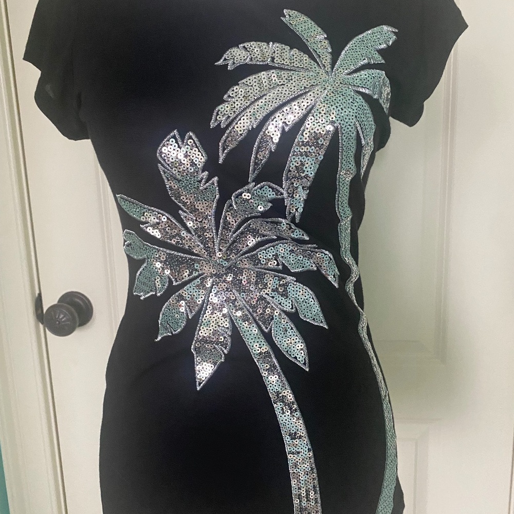 INC brand Black Sequin Palm Tree top